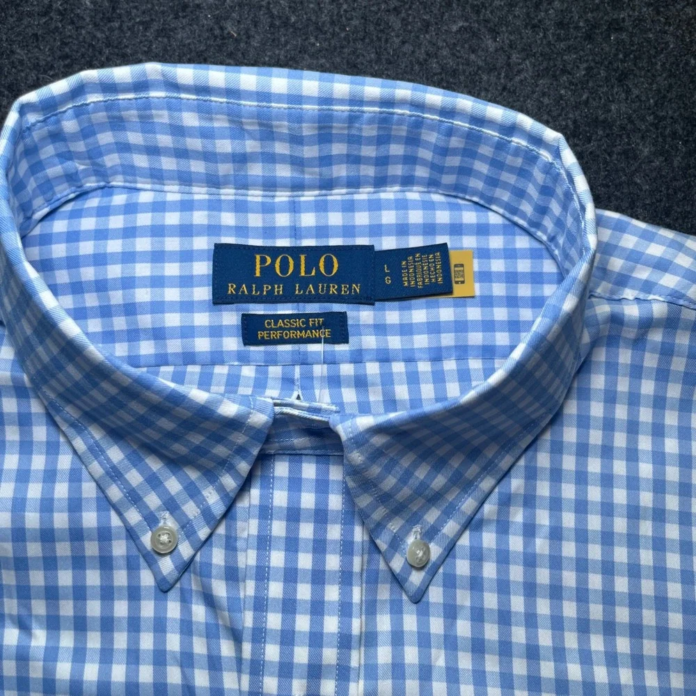 Polo Ralph Lauren Button Down Men L Blue NWT Classic Fit Performance Gingham